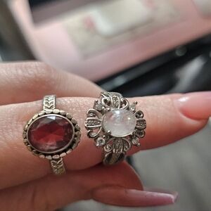 Sterling Silver Ametrine and Moonstone Ring Set